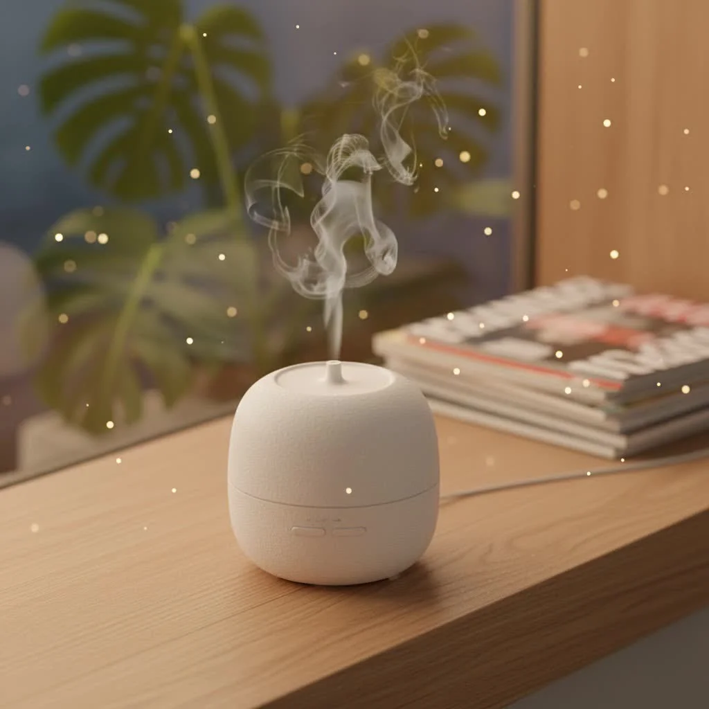 Water aroma diffuser creating a soothing mist