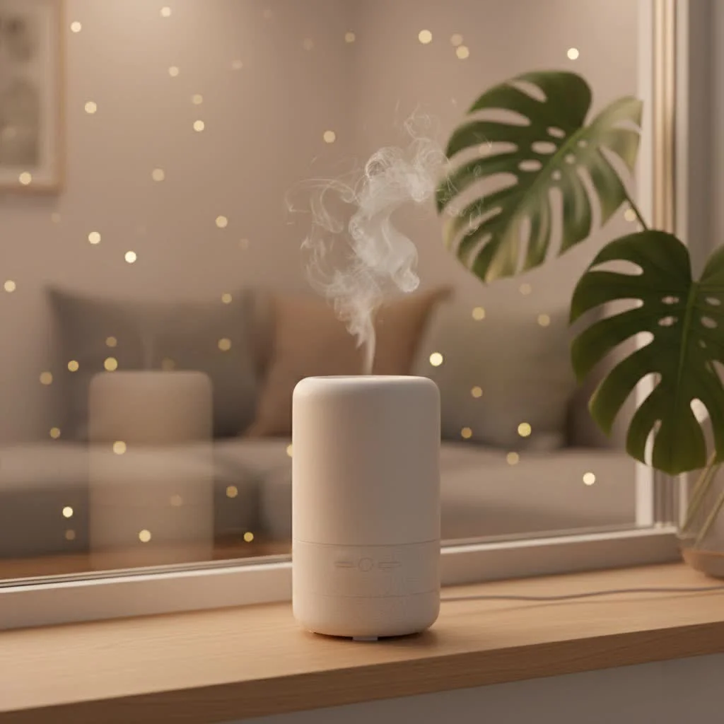 Large aroma diffuser filling a spacious living room with scent