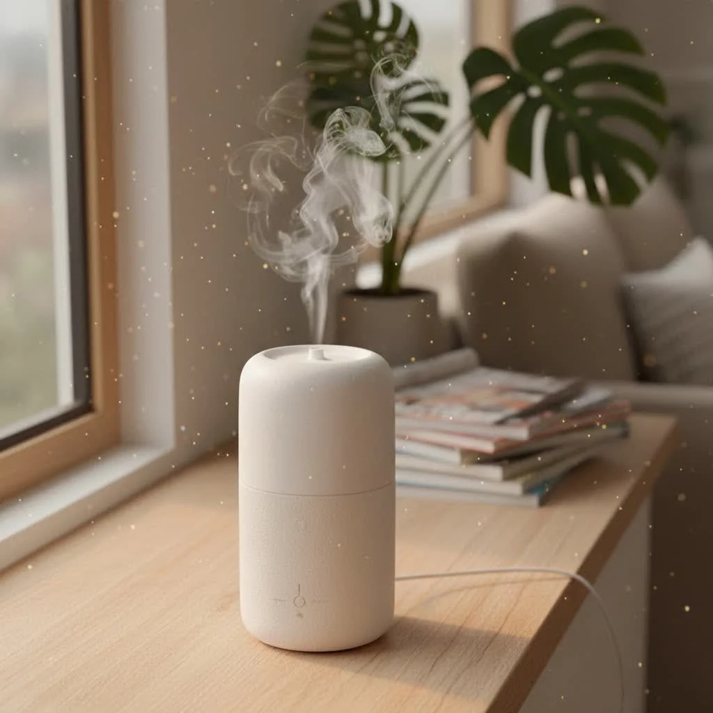 Flame aroma diffuser creating a cozy ambiance