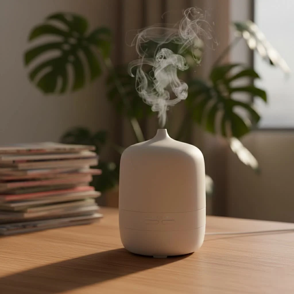 Wireless aroma diffuser in a modern living room setting